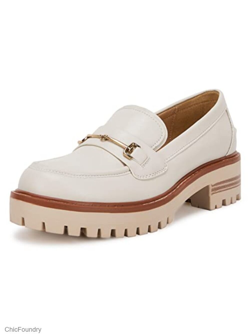 VETASTE Women Platform Chunky Heel Loafers Slip On Faux Leather Lug Sole Shoes